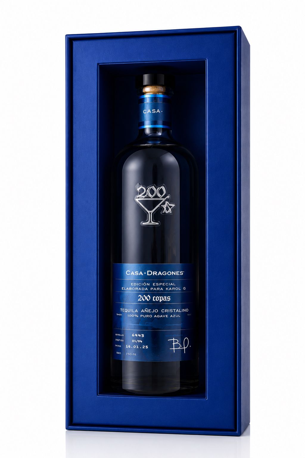 Tequila Casa Dragones Añejo Cristalino 200 Copas Karol G 750ml